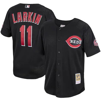 mens mitchell and ness barry larkin black cincinnati reds c